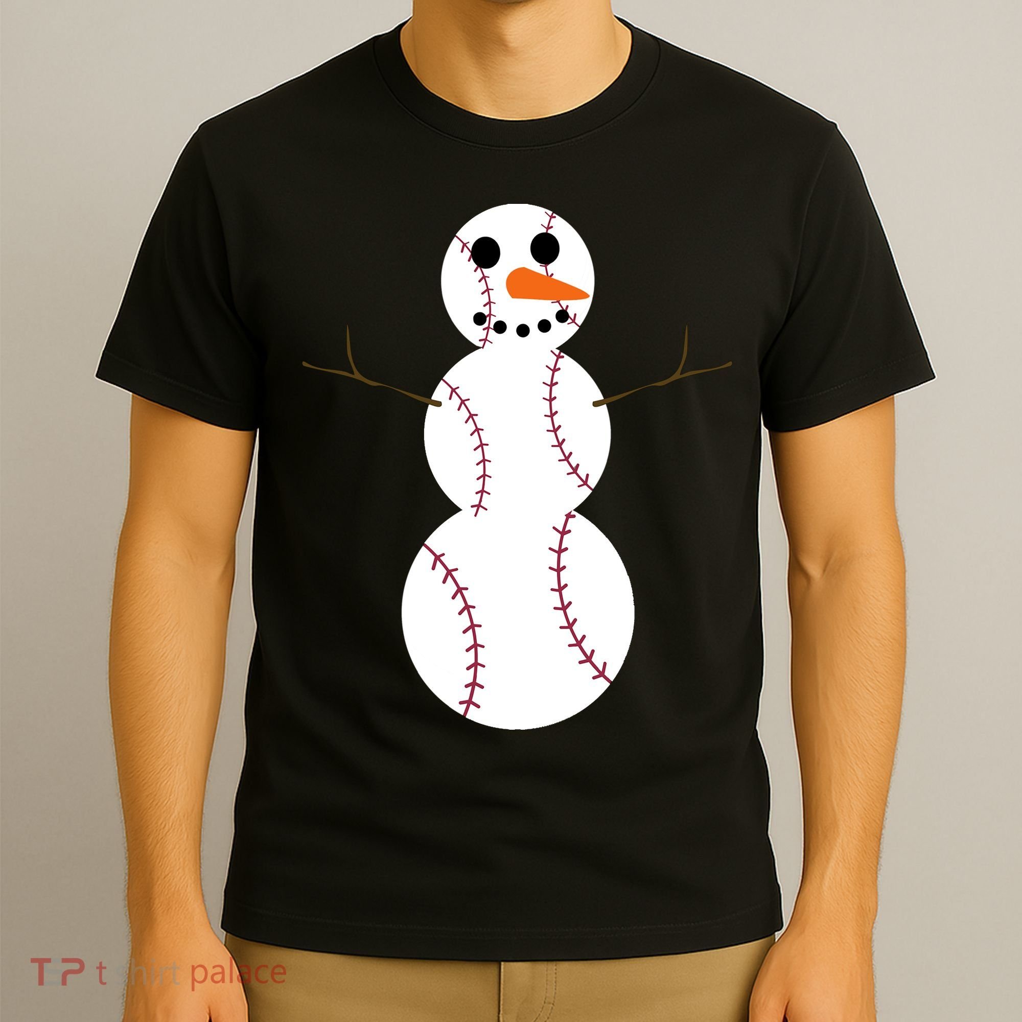 Christmas Baseball Ball Snowman Funny Sport Xmas Boys T-Shirt