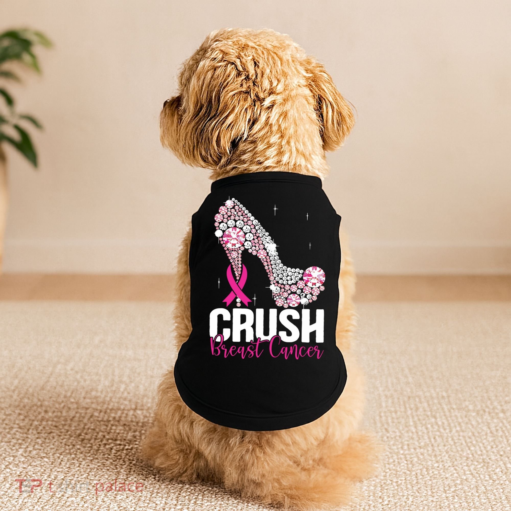 Crush Breast Cancer Awareness Bling Pink Ribbon Doggie Tank