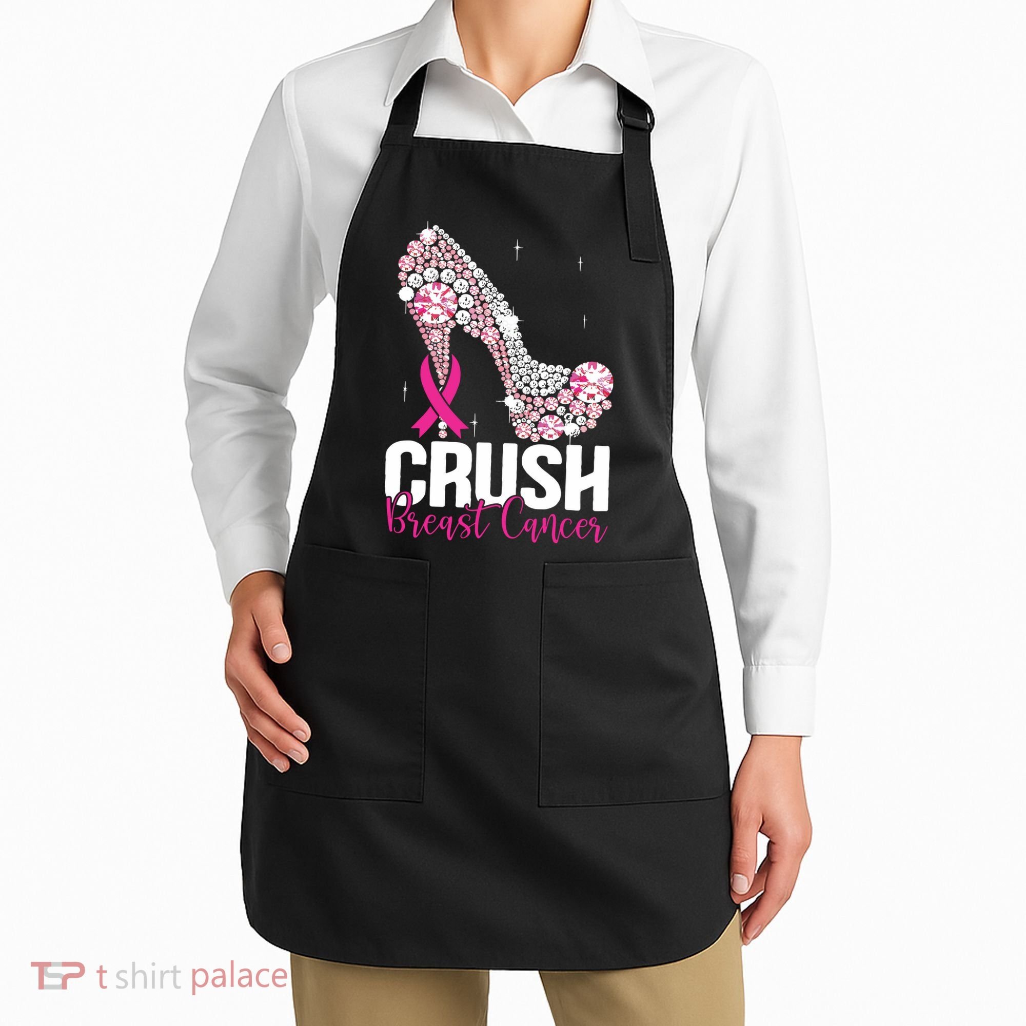 Crush Breast Cancer Awareness Bling Pink Ribbon Apron