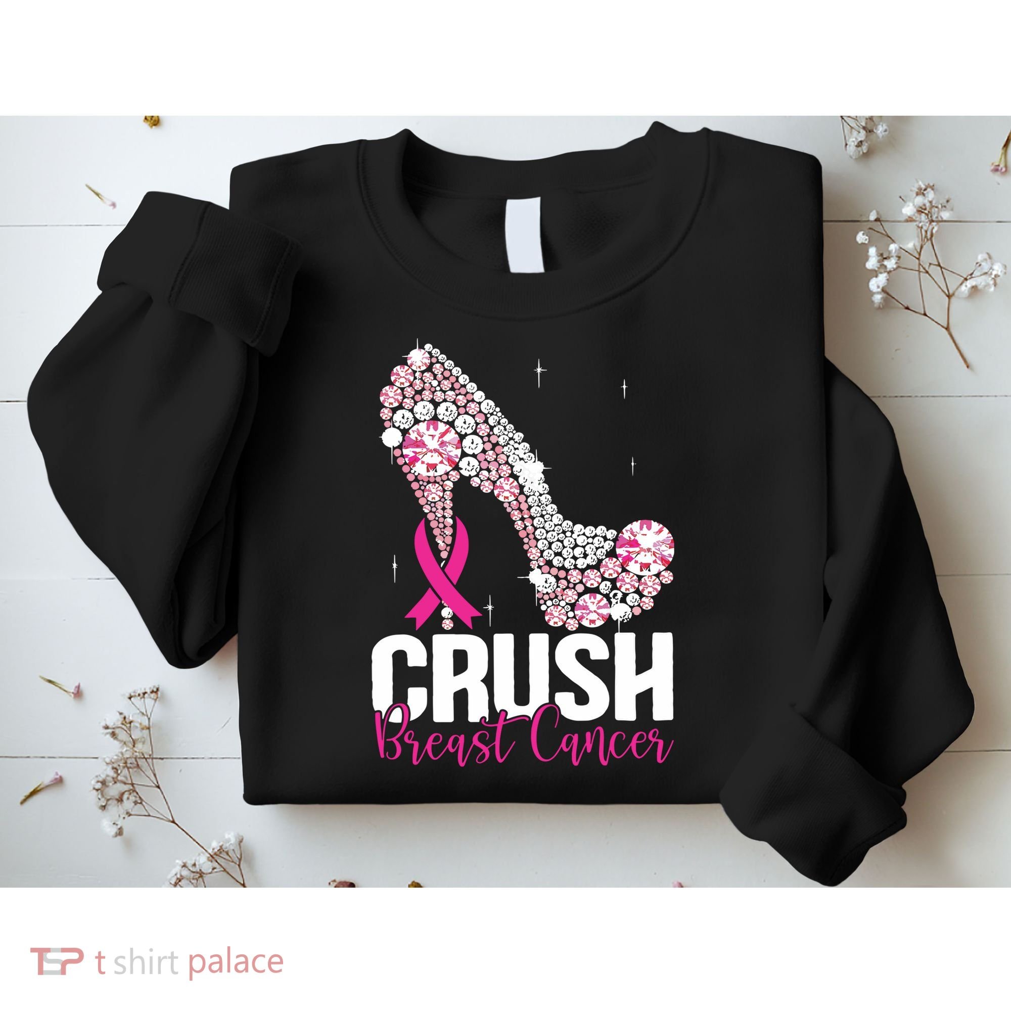 Crush Breast Cancer Awareness Bling Pink Ribbon Sweatshirt