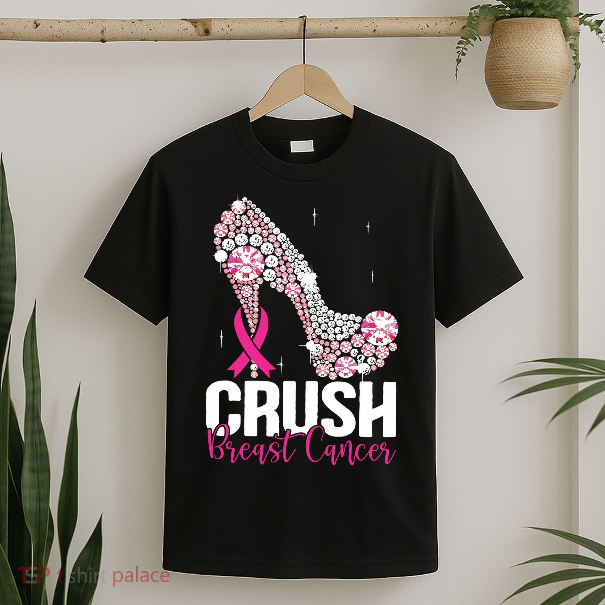 Crush Breast Cancer Awareness Bling Pink Ribbon T-Shirt