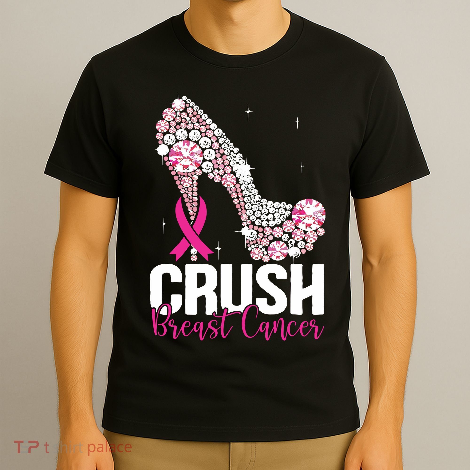 Crush Breast Cancer Awareness Bling Pink Ribbon T-Shirt