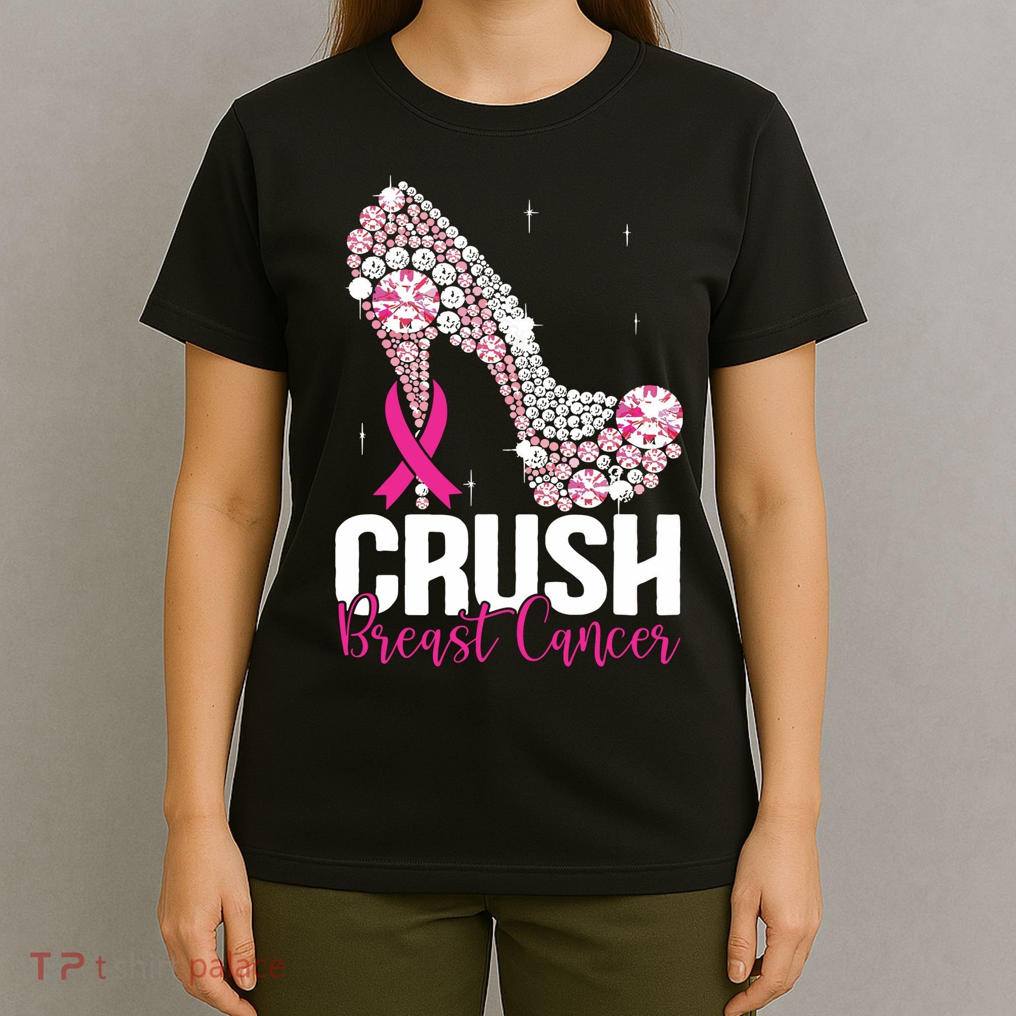 Crush Breast Cancer Awareness Bling Pink Ribbon T-Shirt