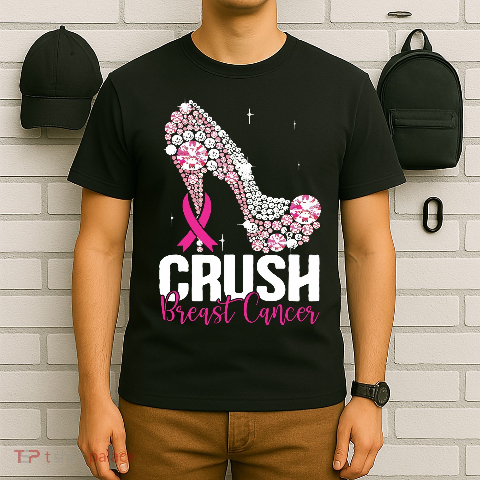 Crush Breast Cancer Awareness Bling Pink Ribbon T-Shirt