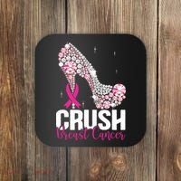 Crush Breast Cancer Awareness Bling Pink Ribbon Coaster thumb 0