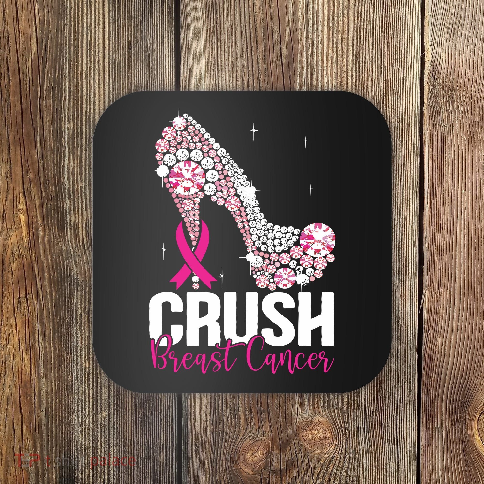 Crush Breast Cancer Awareness Bling Pink Ribbon Coaster