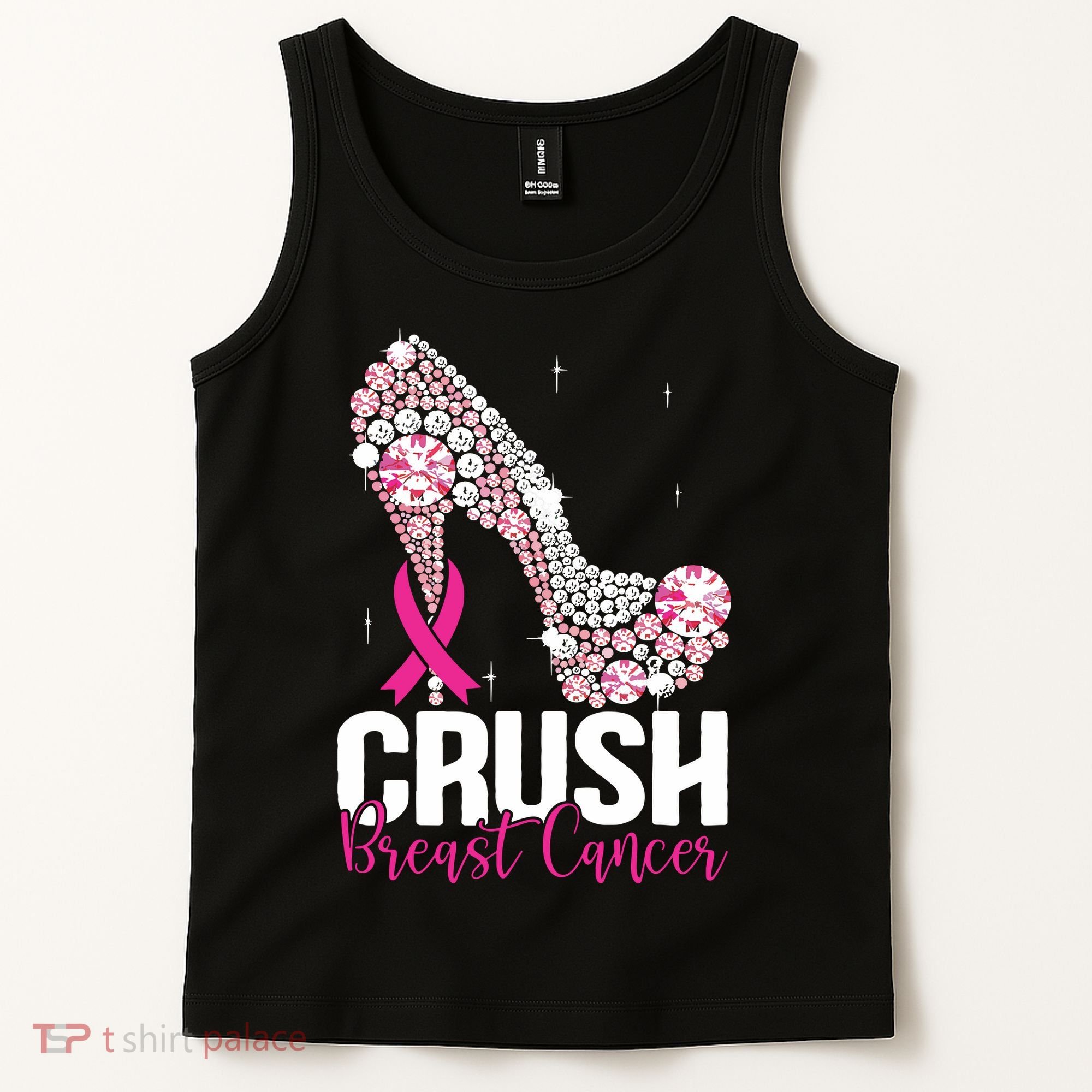 Crush Breast Cancer Awareness Bling Pink Ribbon Tank Top