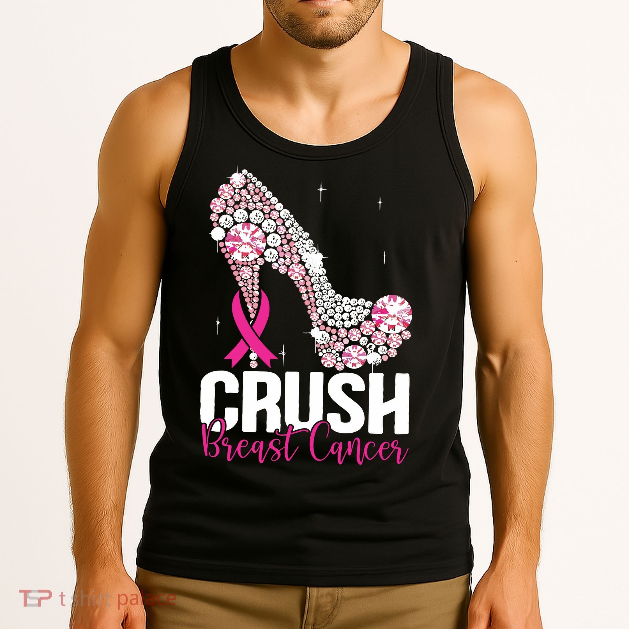 Crush Breast Cancer Awareness Bling Pink Ribbon Tank Top