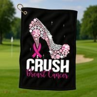 Crush Breast Cancer Awareness Bling Pink Ribbon Golf Towel thumb 1