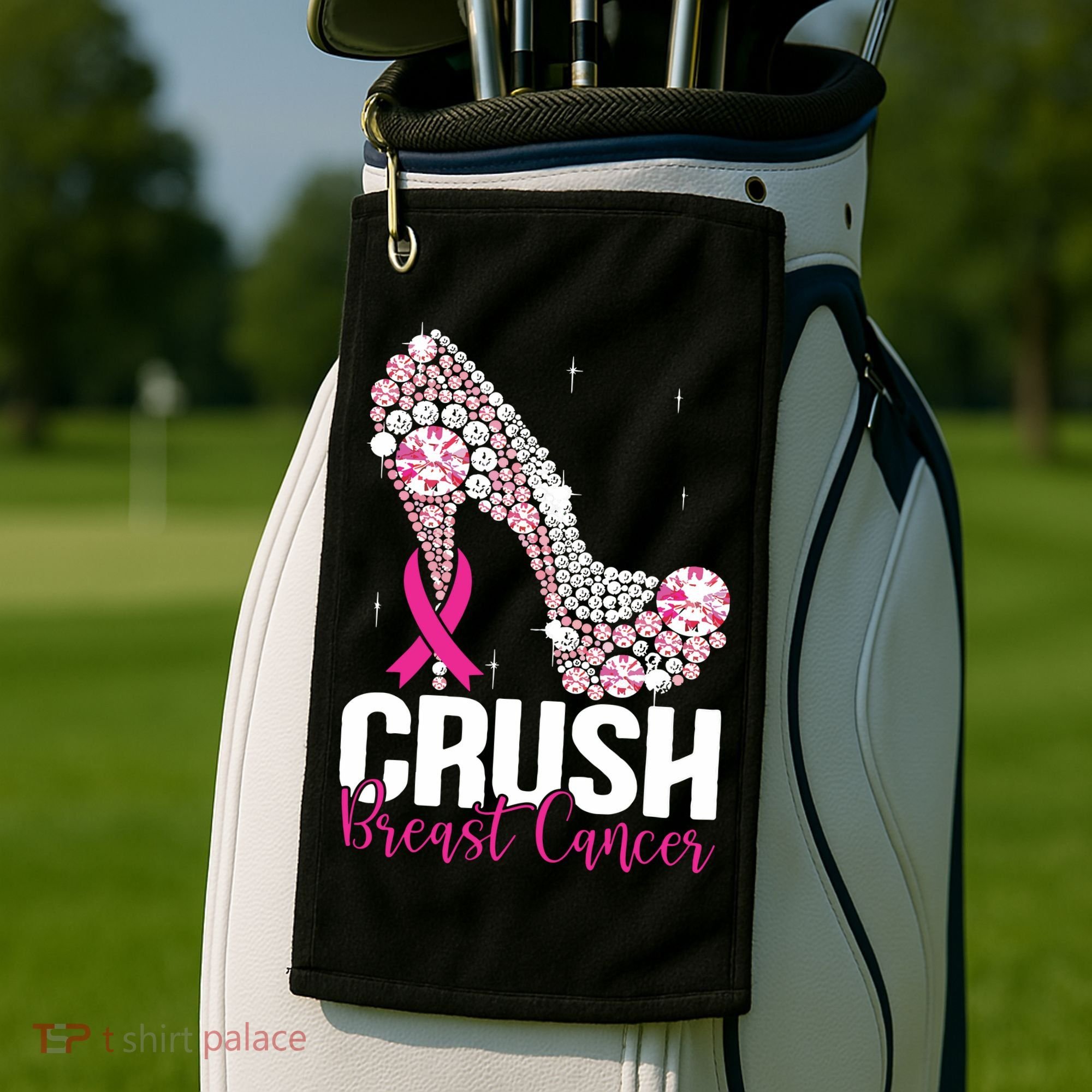 Crush Breast Cancer Awareness Bling Pink Ribbon Golf Towel