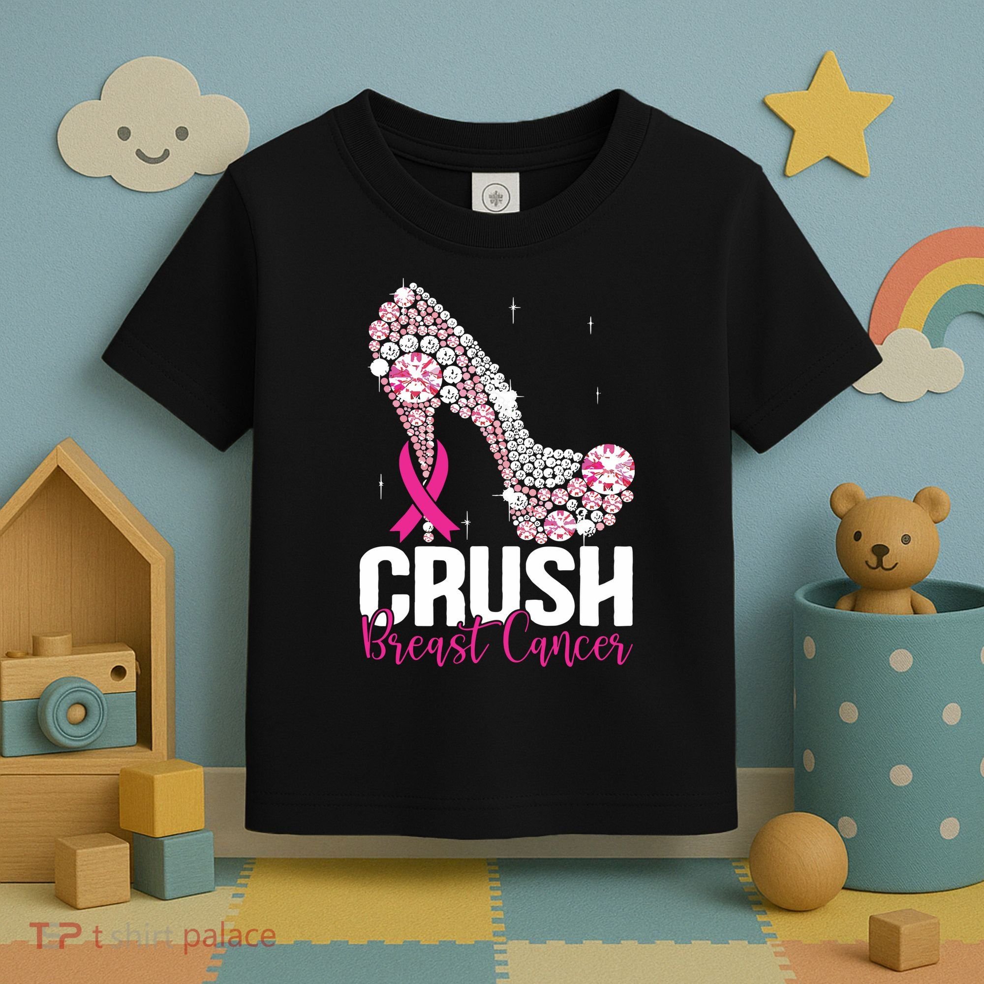 Crush Breast Cancer Awareness Bling Pink Ribbon Toddler T-Shirt