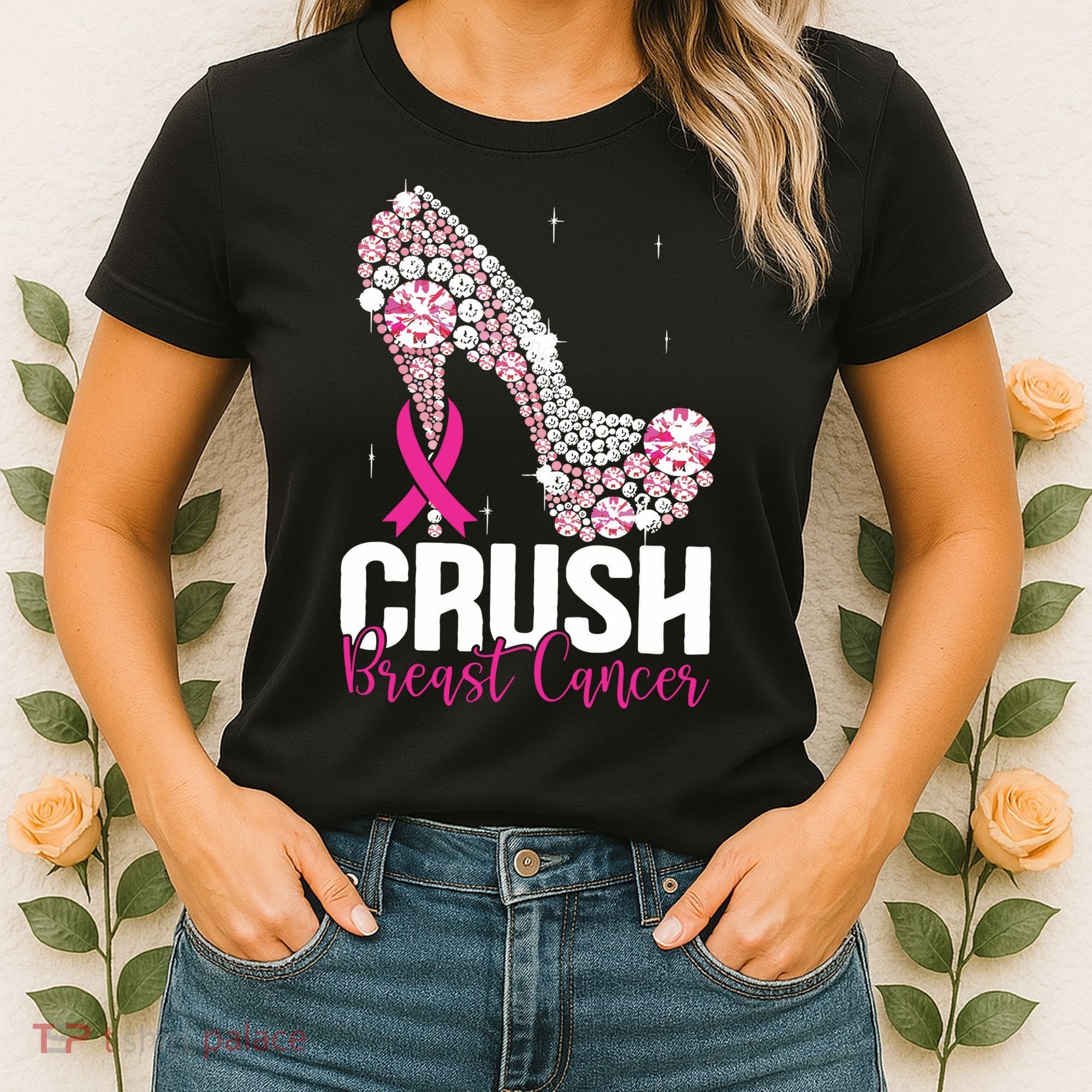 Crush Breast Cancer Awareness Bling Pink Ribbon Women's T-Shirt