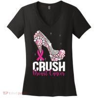 Crush Breast Cancer Awareness Bling Pink Ribbon Women's V-Neck T-Shirt thumb 0