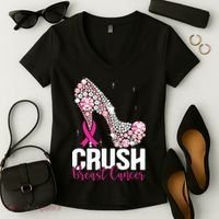 Crush Breast Cancer Awareness Bling Pink Ribbon Women's V-Neck T-Shirt thumb 2