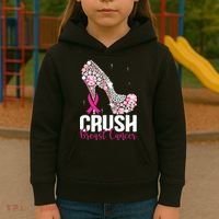 Crush Breast Cancer Awareness Bling Pink Ribbon Kids Hoodie thumb 3