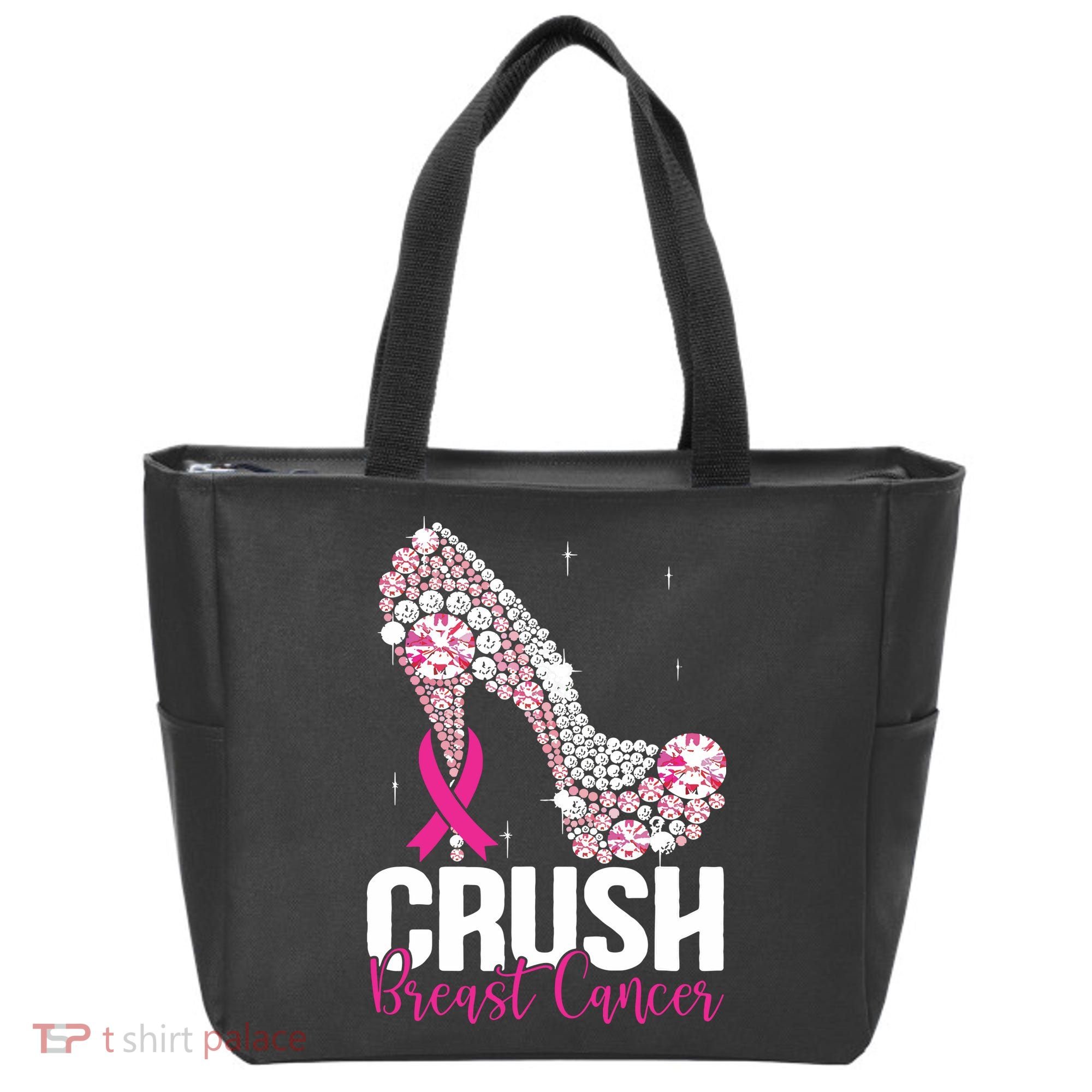 Crush Breast Cancer Awareness Bling Pink Ribbon Tote Bag