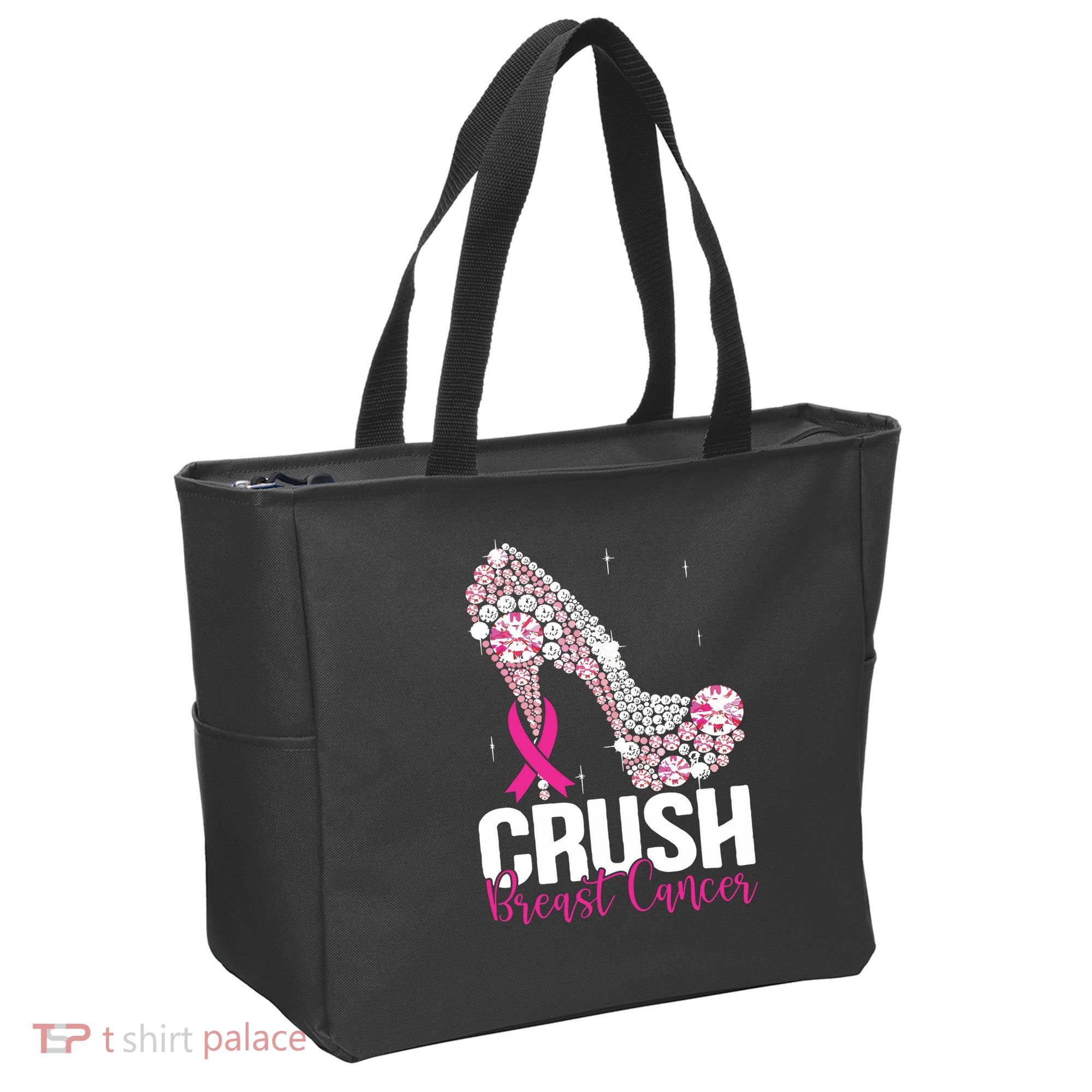Crush Breast Cancer Awareness Bling Pink Ribbon Tote Bag