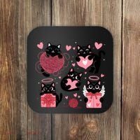 Cute Black Cat Lover Lovely Funny Cat Heart Coaster thumb 0