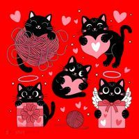 Cute Black Cat Lover Lovely Funny Cat Heart Santa Hat thumb 1