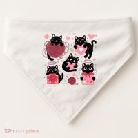 Cute Black Cat Lover Lovely Funny Cat Heart USA-Made Doggie Bandana thumb 0
