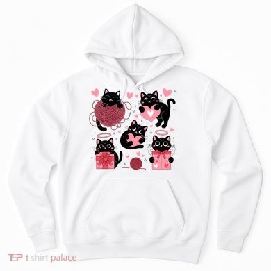 Cute Black Cat Lover Lovely Funny Cat Heart Hoodie