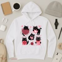 Cute Black Cat Lover Lovely Funny Cat Heart Hoodie thumb 3