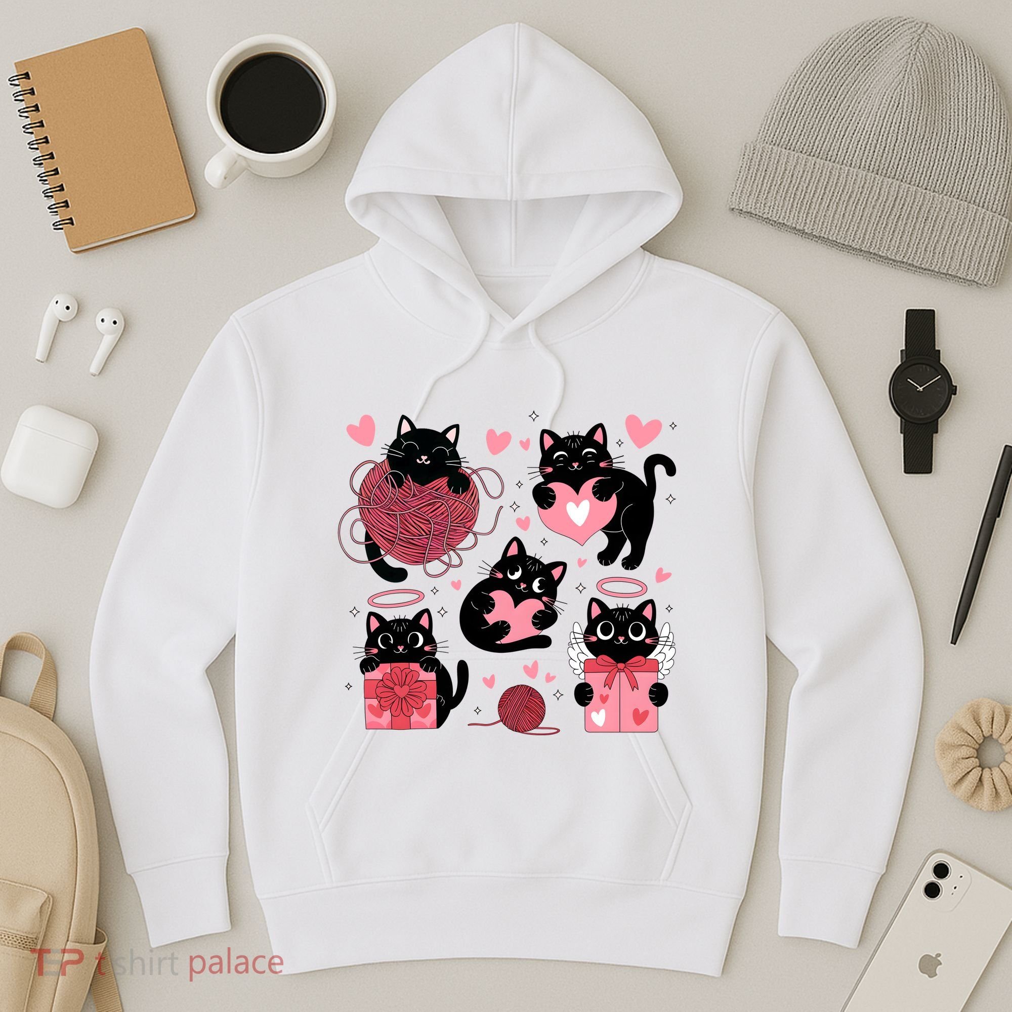 Cute Black Cat Lover Lovely Funny Cat Heart Hoodie