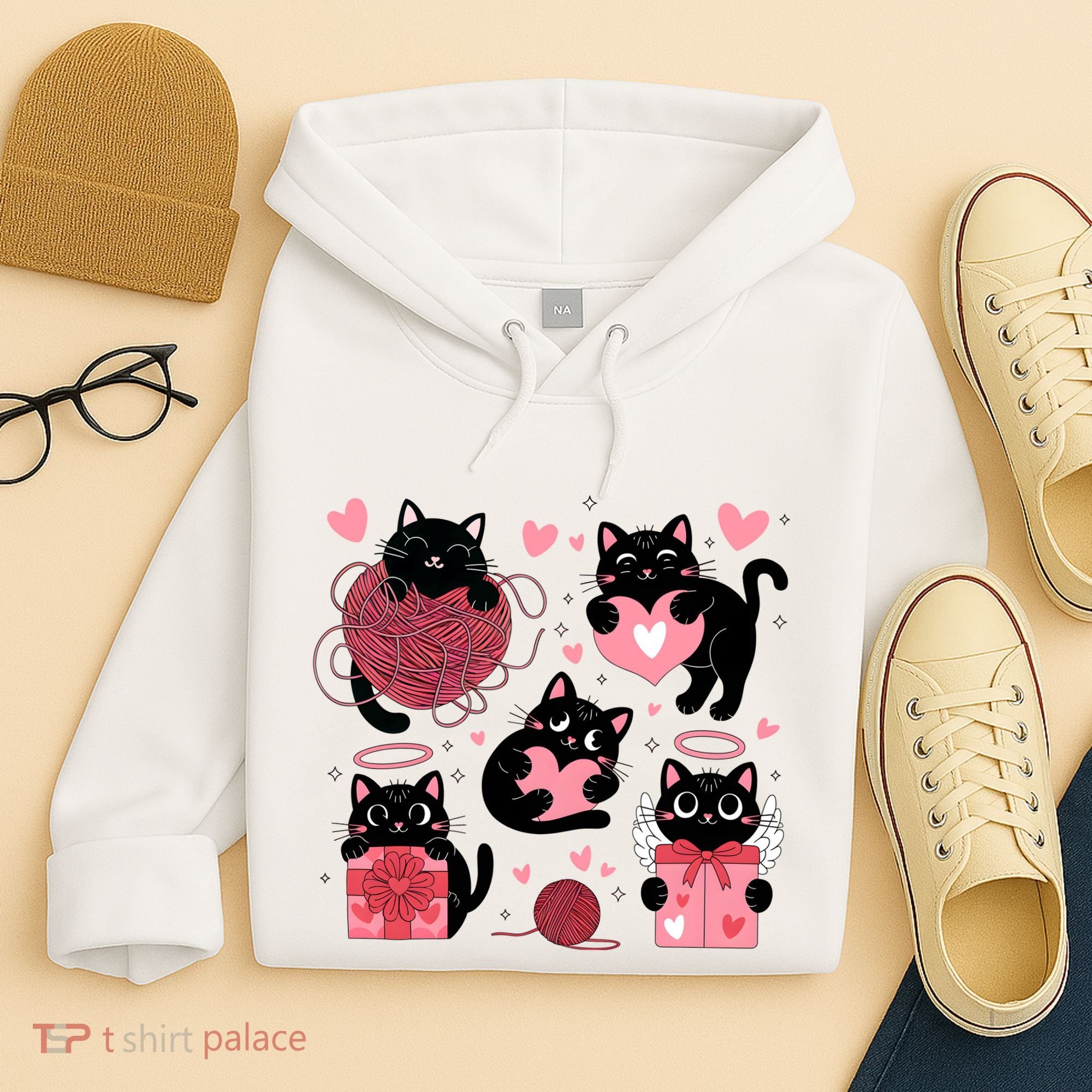 Cute Black Cat Lover Lovely Funny Cat Heart Hoodie