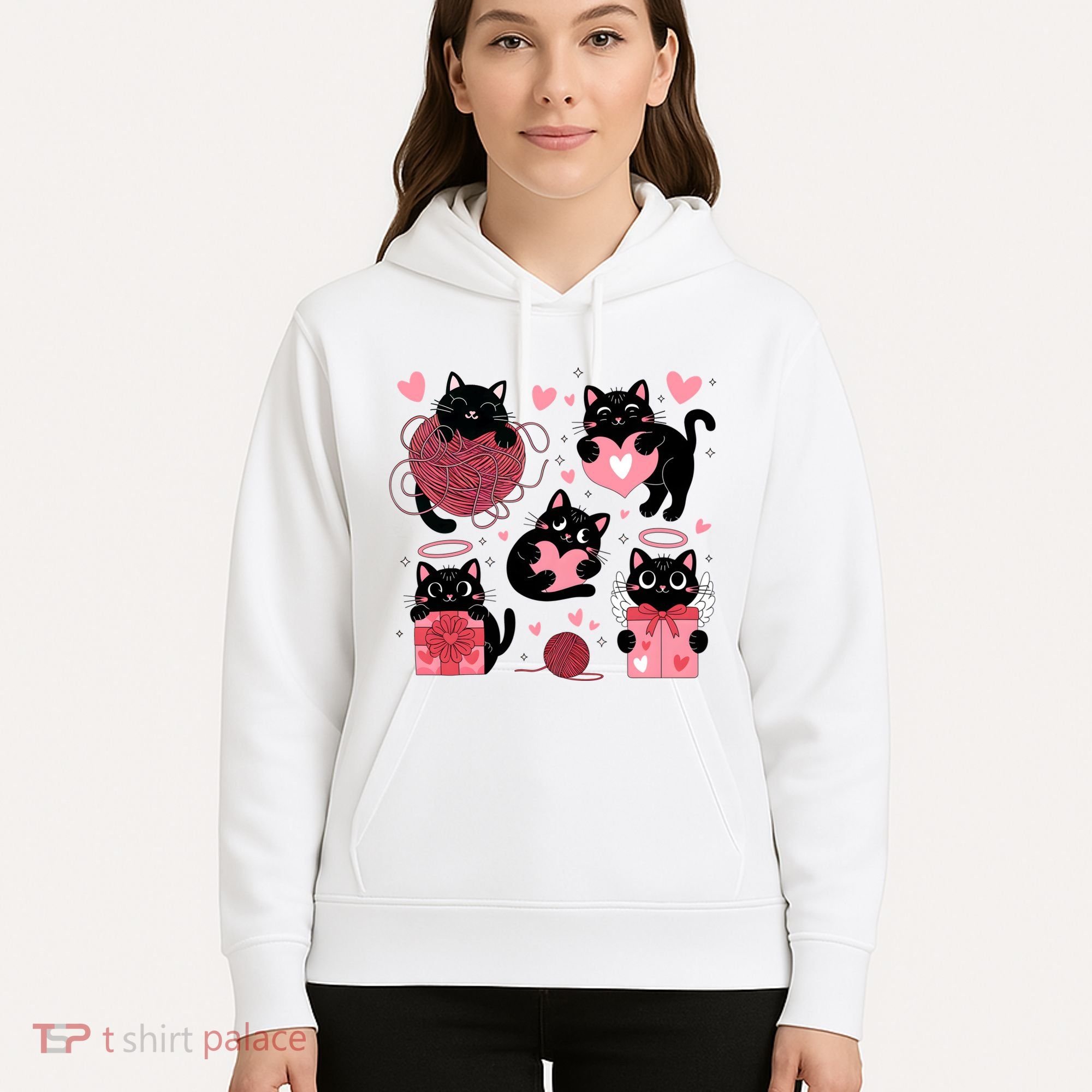 Cute Black Cat Lover Lovely Funny Cat Heart Hoodie