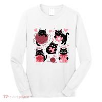 Cute Black Cat Lover Lovely Funny Cat Heart Long Sleeve Shirt thumb 0