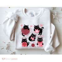Cute Black Cat Lover Lovely Funny Cat Heart Sweatshirt thumb 2