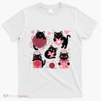 Cute Black Cat Lover Lovely Funny Cat Heart T-Shirt thumb 0