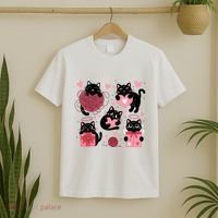 Cute Black Cat Lover Lovely Funny Cat Heart T-Shirt thumb 2