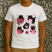 Cute Black Cat Lover Lovely Funny Cat Heart T-Shirt thumb 3
