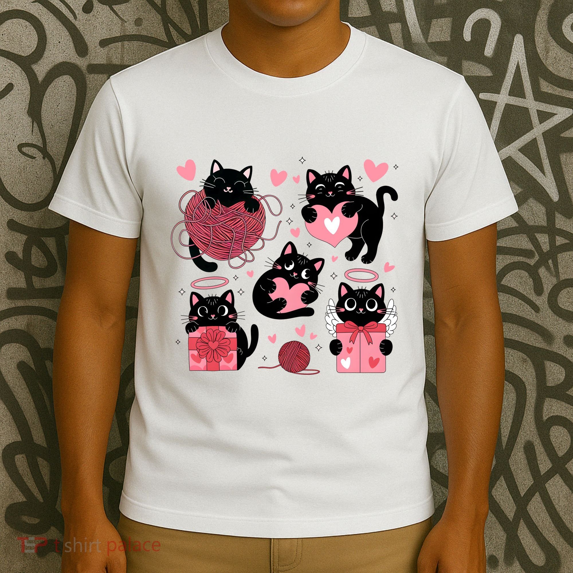 Cute Black Cat Lover Lovely Funny Cat Heart T-Shirt