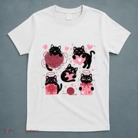Cute Black Cat Lover Lovely Funny Cat Heart T-Shirt thumb 5