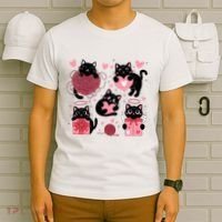 Cute Black Cat Lover Lovely Funny Cat Heart T-Shirt thumb 6