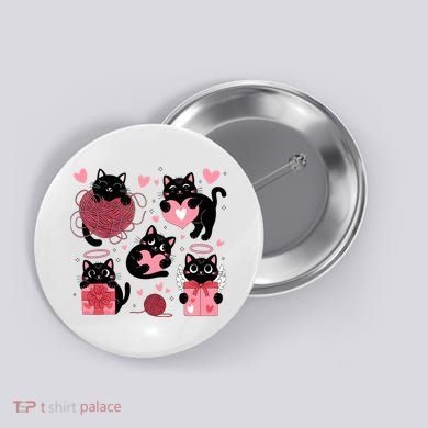Cute Black Cat Lover Lovely Funny Cat Heart Button