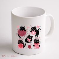 Cute Black Cat Lover Lovely Funny Cat Heart Coffee Mug thumb 1