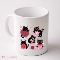 Cute Black Cat Lover Lovely Funny Cat Heart Coffee Mug thumb 0