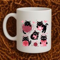 Cute Black Cat Lover Lovely Funny Cat Heart Coffee Mug thumb 2