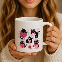 Cute Black Cat Lover Lovely Funny Cat Heart Coffee Mug thumb 3
