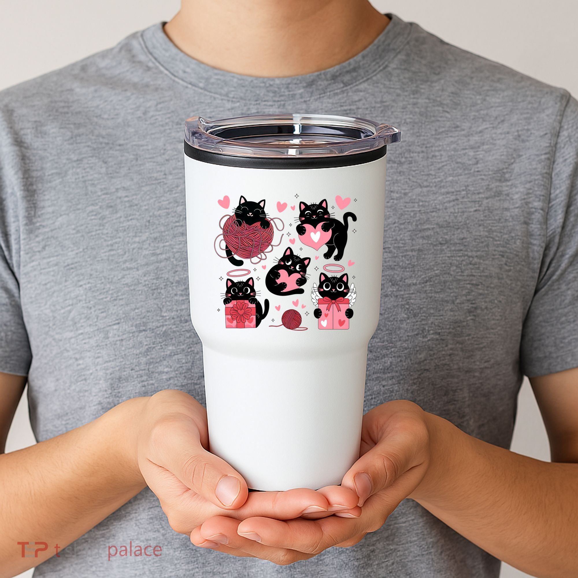 Cute Black Cat Lover Lovely Funny Cat Heart Tumbler