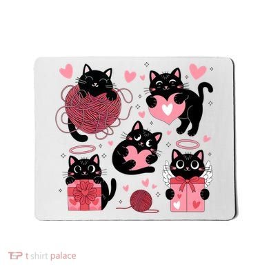 Cute Black Cat Lover Lovely Funny Cat Heart Mousepad