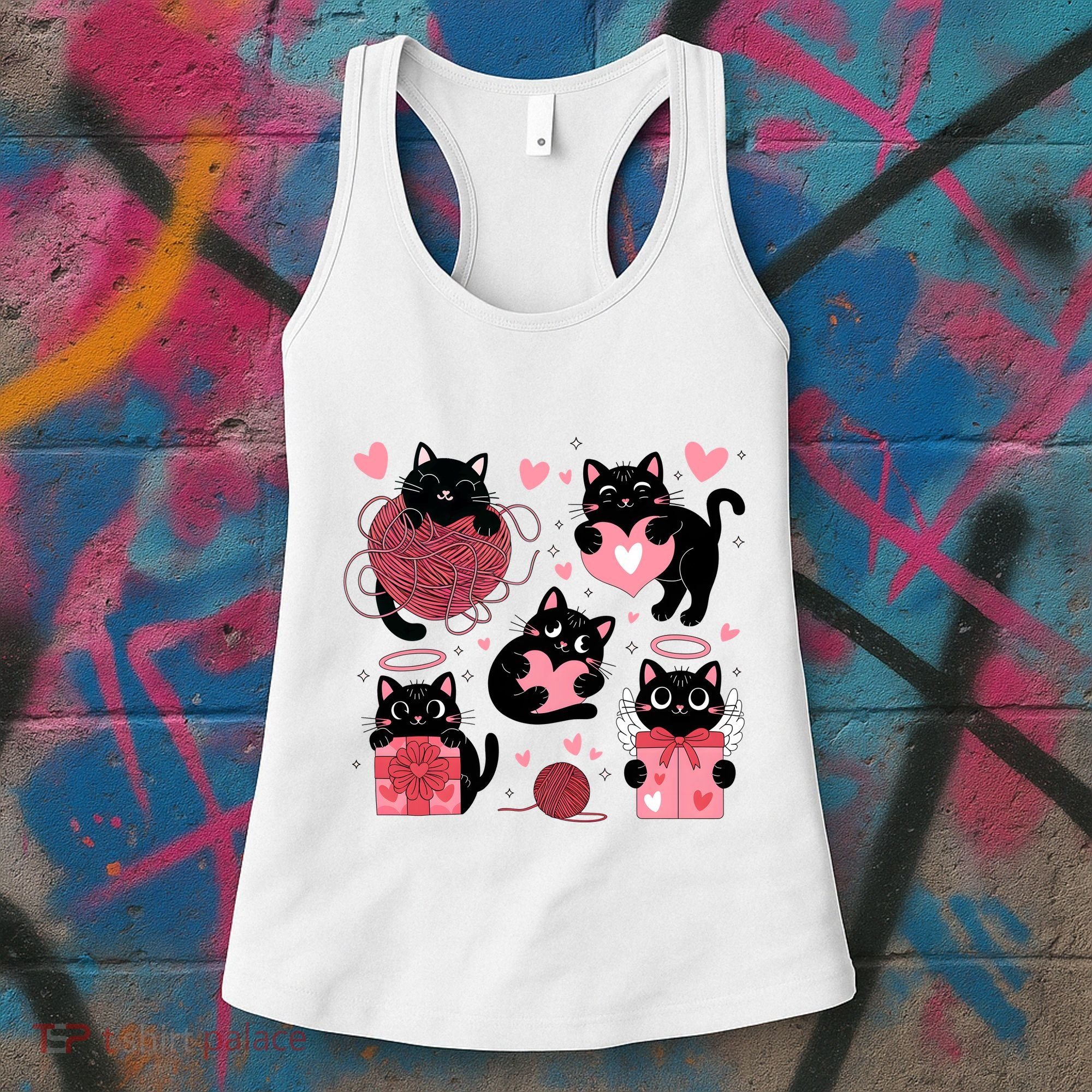 Cute Black Cat Lover Lovely Funny Cat Heart Women's Tank Top