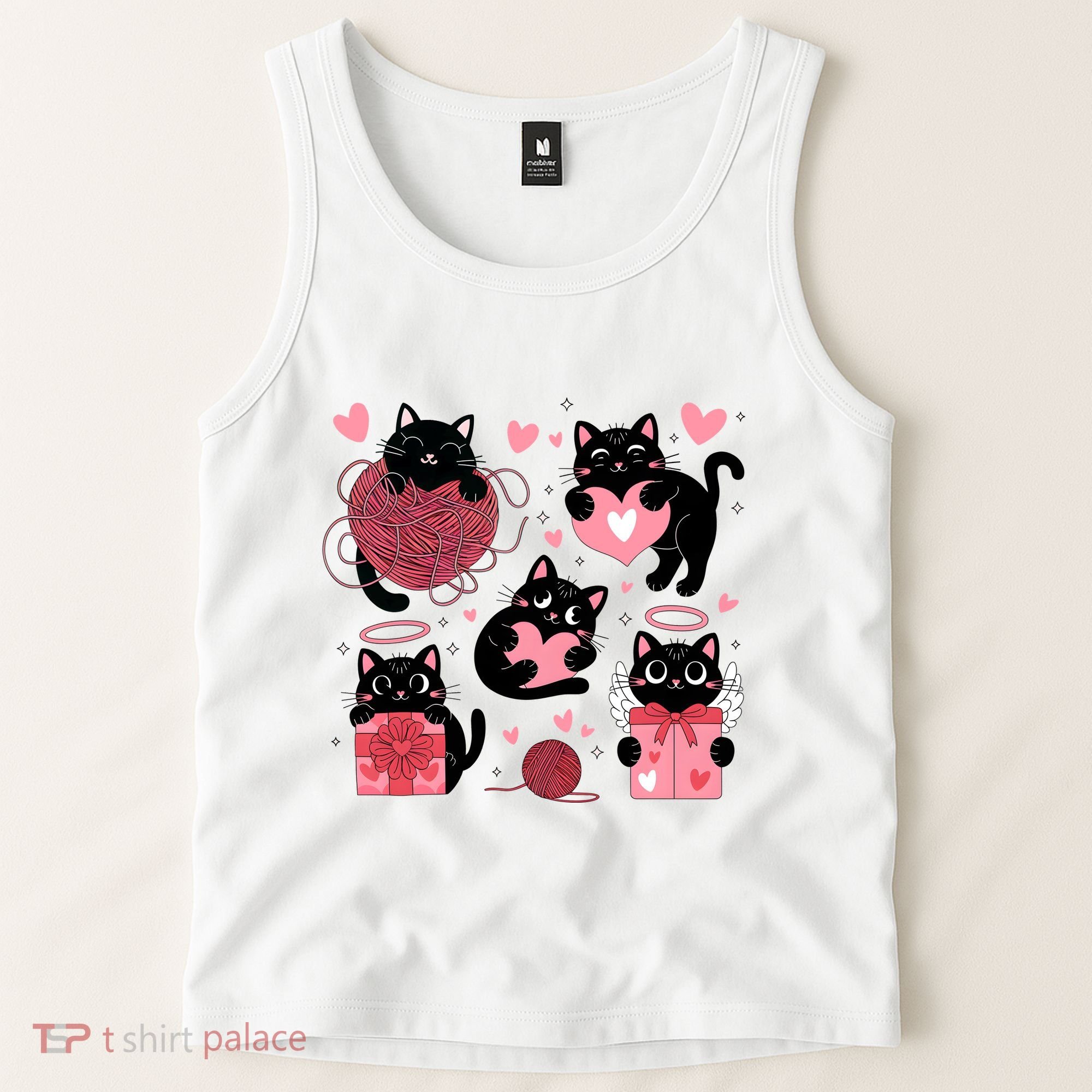 Cute Black Cat Lover Lovely Funny Cat Heart Tank Top