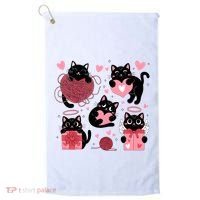 Cute Black Cat Lover Lovely Funny Cat Heart Golf Towel thumb 0