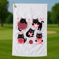 Cute Black Cat Lover Lovely Funny Cat Heart Golf Towel thumb 1
