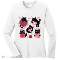 Cute Black Cat Lover Lovely Funny Cat Heart Women's Long Sleeve Shirt thumb 0