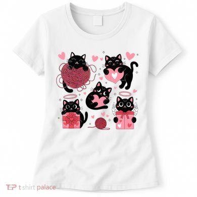 Cute Black Cat Lover Lovely Funny Cat Heart Women's T-Shirt